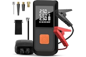 Hexinex Arrancador de Batería 12V para Coche (Gasolina/Diésel) con Compresor de Aire Portátil y Power Bank 3 en 1, Inflador Eléctrico 10000mAh con Pantalla LCD y Arranque de Emergencia, Carga Rápida