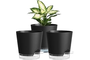 Homeuouz 3er Set Selbstbewässerungstopf – 15cm Blumentöpfe in Matter Optik, selbstwässernder Blumentopf mit Bewässerungssystem, für Balkon & Innenbereich, Schwarz mit klarem Untersetzer