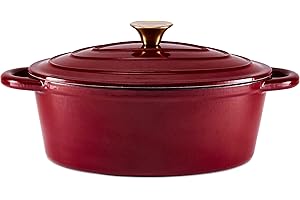 Barbary & Oak BO800252RED Oval Cast Iron Casserole Dish with Durable Enamel Interior, 29cm, Bordeaux Red