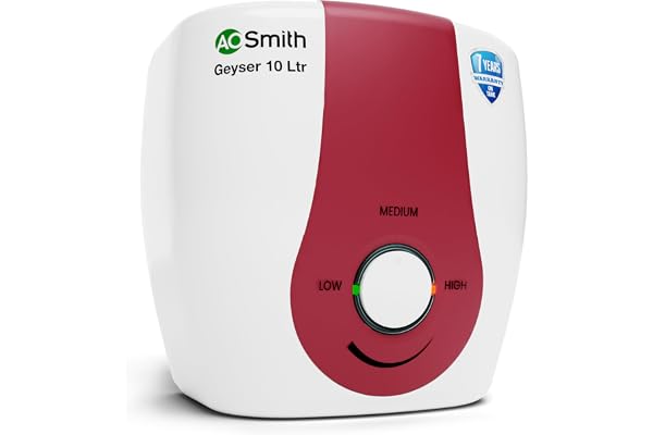 AO Smith SGS-GREEN SERIES-010 Storage 10 Litre Vertical Water Heater (Geyser) 33% Faster Heating Save on Energy Bills with BEE 5 Star Rating Enhanced Durability with Blue Diamond Tank Coating ABS Body