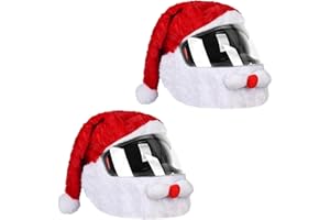 Lezevn 2Pcs Christmas Hat Motorcycle Helmet Cover Santa Claus Fluffy Protection Hat Xmas Motorcycle Helmets Decoration