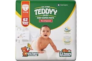 TEDDYY Easy Baby L Size Diaper Pant Style | 62 Count (Large) | 9–14 kg (Pack of 1) | Long Protection Hours | Anti-Bacterial | Airy Breathable Fit | Rapid Soaker Channels & Wetness Indicator