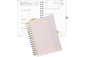 ‎POPRUN POPRUN Kalender 2026 Tagesplaner 21,5 x 14,5 cm, Tageskalender A5 1 Tag 1 Seite (Montag - Sonntag), Terminplaner (Jan.2026-Dez.2026) Ringbuch mit Hardcover, Plastiklineal - Hellrosa
