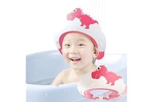 FUSACONY Duschhaube Kinder, Baby Verstellbarer Shampoo Schutz, Shampoo Bade Bad SchüTzen Weiche Kappe Hut, Kappe Wasserdicht Cap für Kinder 0-9 Jahre Jungen & Mädchen (Dinosaurier Rosa)
