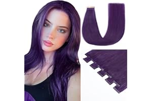HotLulana Extensiones Adhesivas Pelo Humano Purple Real Remy Extensiones de Cabello Natural Adhesivas Coloured Soft Liso Sin Costuras Tape Hair Extensions Skin Weft Hair Extension 10pcs 25g 20Pulgada.