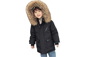 Nemopter Enfant Garçon Veste d'hiver Chaud Manteau Mi Longue Doudoune à Capuche Fourrure Jacket