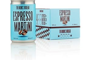 The Drinks Bureau Espresso Martini Cocktails Ready to Drink Cans, Made from Vodka, Dark Roast Coffee and Vanilla (ABV 10%), Creating Rich & Smooth Espresso Martini, Vegan & Allergen Free, 4 x 150ml