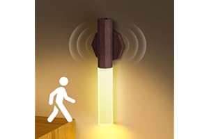 BraveKoi Applique Murale en Bois, Lampe Detecteur de Mouvement Interieur, 3 Modes de Luminosité, USB Applique Murale Magnétique Rechargeable Pour Chambre, Couloir, Escalier