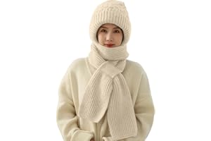 CheChury Femme Bonnet Écharpe 2 en 1 Tricotés Ensemble Hiver Avec Doublure Polaire Une Pièce Cache-Cou Élégant