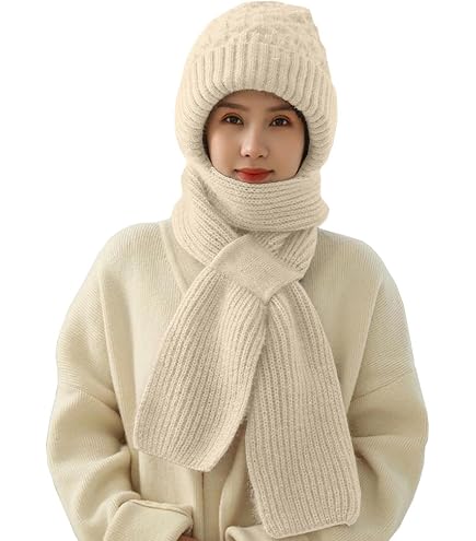 Bonnet 3 En 1 Femme Avec écharpe Et Masque Intégré - Chaud, Pour Ski, Randonnée, Vélo, Acrylique