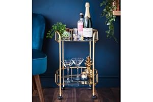 Dylex NEW Gold Drinks Trolley With Glass Shelves Mini Bar Cocktail Table Drink Table