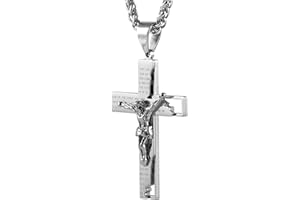 HZMAN Edelstahl Kreuz Kette für Herren Vaterunser Bibel Verse Jesus Kruzifix Kreuz Halskette Anhänger Schmuck Geschenk