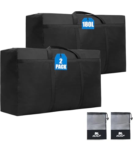 KOMABLEN Lot De 2 Sacs De Rangement De 180 L Pour Couettes, 600D, Oxford 600D, Imperméable, Grand Sac De Voyage Avec Fermeture éclair Et Poignée Pour Vêtements, Literie, Couvertures