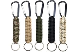 Kaxich 5 Stück Paracord Schlüsselanhänger mit Karabiner, Geflochtene Schlüsselband Ring-Haken-Clip Schlüsselbund Schlüsselring für Schlüssel, Messer, Taschenlampe, Camping, Wandern, Abenteuer, Jagen