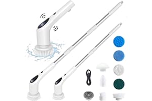 BAKTH Elektryczna obrotowa szczotka do czyszczenia z 9 wymiennymi głowicami szczotek, bezprzewodowa szczotka do czyszczenia z teleskopowym trzonkiem, szczotka elektryczna do łazienki, kuchni, z