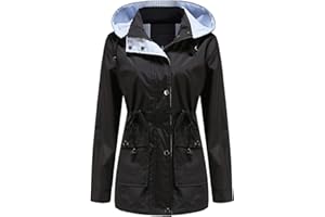YFFUSHI Femme Manteau Imperméable Léger Blouson Hooded avec Ceinture Parka Coupe-Vent Respirant pour Printemp Automne