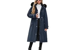Yuson Girl Manteau Femme Hiver Longue Polaire Doublé Manteaux Épaisse Chaude Blouson à Capuche Elégant Zippé Parka Automne Hiver Coupe Vent Veste Doudoune Outercoat avec Cordon