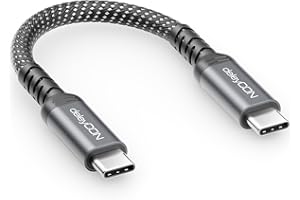 deleyCON 240 W 20 Gbps Câble USB-C 0,15m (USB 3.2 Gen 2x2) PD 3.1 Câble Court de Charge et Données 4K@60Hz pour Chargeur iPhone 17 16 Pro Max Air AirPods Galaxy A16 A56 S25 S24 iPad MacBook Tablette