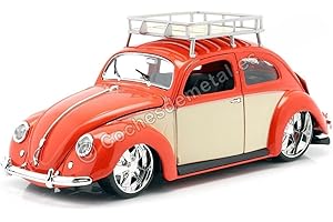 Maisto Volkswagen Beetle '56: Faithful Model Car 1:18 with Roof Rack, Movable Doors, Boot and Engine Compartment for Opening, 23 cm, Red/Cream (532614)