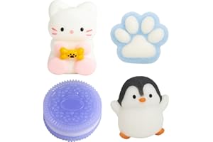 SSKHE Set di 4 Taba Squishy - Oreo viola + zampa di gatto blu + pinguino bianco e nero + gattino bianco | giocattoli anti-stress comprimibili per alleviare lo stress