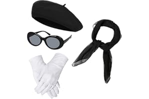 NUWIND 1940s Vintage Classic French Beret Hat, Wool Berets Beanies Cap Hats, Chiffon Scarf, Gloves, Retro Oval Sunglasses