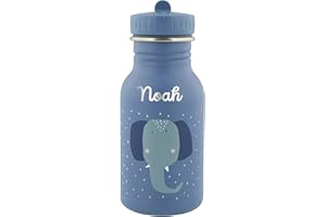 UPSTITCH STUDIO Trixie Gourde personnalisée pour bébé, motif d'éléphant, 350 ml, en acier inoxydable, avec nom, pour filles et garçons, anti-fuite et adaptée aux enfants
