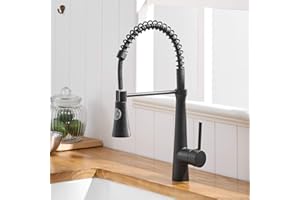 ‎TIMACO TIMACO Wasserhahn Küche Schwarz,Hochdruck Küchenarmatur mit Brause Ausziehbar,Spültischarmatur 360° Drehbar Mischbatterie Spiralfederarmatur,Küche Armatur mit Zwei Sprühfunktionen,Aus Kupfer