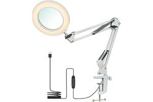 Lámpara de Aumento con 8X Lupa Manos Libres Regulable, Lámpara de Escritorio con Abrazadera Flexible y Brazo oscilante, 3 Col