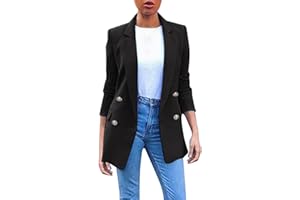 IQYU Blazer Veste de mi-saison pour femme - Veste de survêtement pour femme - Manches longues - Couleur unie - Grandes tailles - Blazer surdimensionné - Veste d'été légère