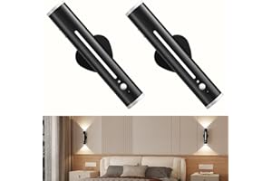 bravzurg Lampe LED Murale Sans Fil Rechargeable, 2 PSC Applique Murale Detecteur de Mouvement Intérieure Exterieur, Magnétique Métal Télécommande, Lumiere Pile pour Chevet, Chambre, Couloir, Salon