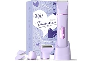 CLEANWISE Rasierer Damen, 3-in-1 Intimrasierer für Frauen, für Körper & Intimbereich mit LED-Anzeige, Damenrasierer elektrisch IPX7, Wiederaufladbar mit USB-Ladestation, Trimmer Damen nass & trocken, Violett