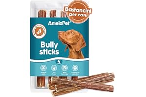AmeizPet Bastoncini Di Carne Di Manzo Per Cani A Lunga Durata 4 Pezzi, Bastoncini Manzo Per Cani, Nervo Di Bue Per Cani 12 cm (4.7")