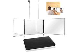 Vizgifin 3 Way Mirror,360 Mirror Self Cut Hair with Height Telescoping Hooks，Portable Adjustable Vanity Mirrors for Hair Cutting, Styling, Shaving, Height Adjustable, Hairdressing Mirror(Black)
