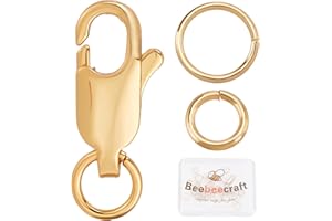 Beebeecraft 6Pcs 18K Placcato Oro Gioielli Chiusura A Moschettone 0.6x0.24 Pollici Chiusure di Artiglio di Aragosta con Anello di 6/7mm 12Pcs Salto Aperto per Collana di Braccialetti