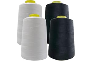 JYC CREATIVE 4 Rouleaux De Fil À Coudre, Accessoires De Couture Haute Résistance, Bobine De Fil Pour Les Travaux De Couture, Artisanat, Vêtements, (2 blancs + 2 noirs)