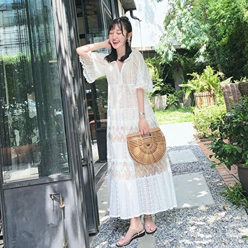 Mayihang Dress Skirt Beach Skirt,Summer Seaside Resort And White Dress,S,White