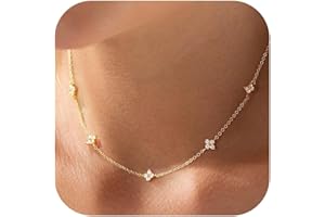 HARJJME Kette Gold Silber 925 Damen 14k Vergoldet Halskette Damen Kleeblatt Herz Perlen Cubic Zirkonia Choker Ketten Wasserfest Charm Goldene Silberne Statement Kette Modeschmuck Geschenke