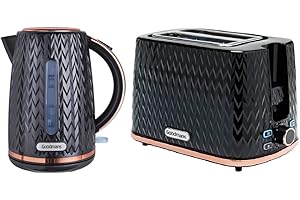 A2Z HOME SOLUTIONS Stunning Textured Style 2 Slice Toaster & 1.7L Kettle Set - Black & Rose Gold