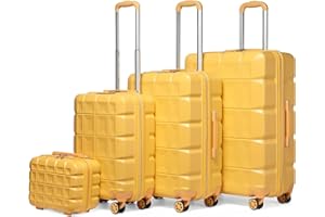 Kono Zestawy walizek Lekka walizka podróżna z twardą obudową ABS z zamkiem TSA i 4 kołami obrotowymi, ŻÓŁTY, Set of 4