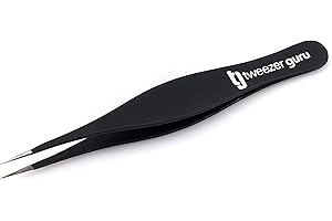 Pinzas de Depilar Profesionales Tweezer Guru Para Cejas – Pinza Punti Aguda Punta Acero Inoxidable – Gran Precisión para Pelos Faciales, Pelos Encarnados, Espinillas y Astillas (Negro)
