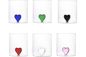 IlGruppone Set 6 Bicchieri 3D in Vetro Borosilicato 36 CL in Resistenti con Figura all'Interno Bicchiere Design Moderno Cucina Certificati Contatto Alimentare Lavastoviglie - Heart