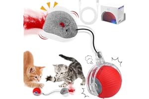 Quixion Katzenspielzeug Elektrisch, Interaktives Katzenball, Magic Ball Hund, Chewie Rolling Ball, Interaktives Katzenspielzeug mit Schnurimitationsmaus Unregelmäßige füR Katzen Jeden Alter