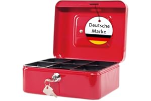 ‎MAUL MAUL Geldkassette 2 aus Stahl | abschließbar | Münzgeld-Einsatz herausnehmbar | 20 x 17 x 9 cm | Kasse mit 2 Schlüsseln | geeignet als Spardose | kleiner Safe, Tresor, Trinkgeldkasse | Rot