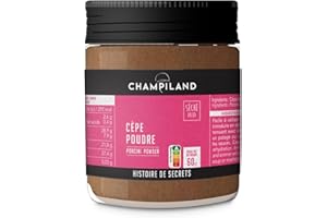 CHAMPILAND - Cèpe séchés poudre - Champignons Sylvestres Sélectionnés, et Triés à la Main- Saveur Exceptionnelle - Champignons Riches en Protéines et source de fibres - Pot de 60 g
