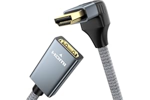 ULT-WIIQ HDMI 2.1 Winkel Adapter, 90 Grad HDMI Abgewinkelt Kabel, Unterstützt 8K 60Hz 4K 120Hz 2K 240Hz 144Hz, HDR, VRR, Dolby, eARC, HDCP für Laptop, PC, TV Box, HiFi Verstärker, Fernseher, Soundbar (0,3M)