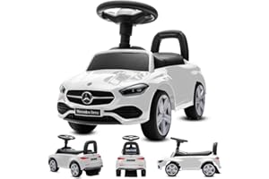 sun baby Jeździk pchacz dla dzieci Mercedes C-Class z przyciskami dźwiękowymi, schowkiem, zabezpieczeniem przed wywróceniem (Biały)