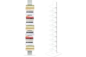Flo.mar - Libreria a colonna verticale Bianca, Libreria Sospesa, Scaffale verticale altezza 153 cm 10 ripiani, Design da terra