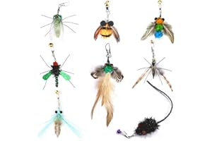 Hjvvr Cat Wand Toys,8pcs Insects Replica Cat Toys,Teaser Wand Attachment with Bells,Feather Road Refill for Indoor Kitten