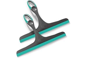 Essentiality 2-Pack Multipurpose Window Squeegee - Turquoise/Grey Durable Shower Squeegees For Mirrors & Tiles - Window Cleaner For Cars, Bathroom & Kitchen