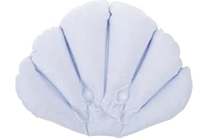 Milisten Cuscino gonfiabile a forma di conchiglia per vasca da bagno, vasca da bagno, supporto per il collo, cuscino gonfiabile con ventose per vasca da bagno, testa e collo, cuscino da bagno